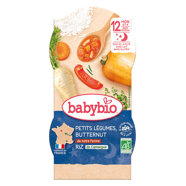 Repas Soir Bol Petits Légumes Butternut Riz +12m Bio 2 x 200g