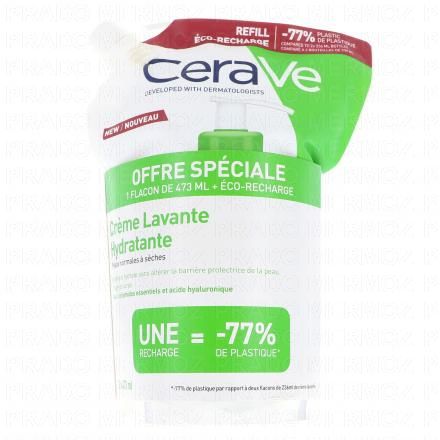 Crème lavante hydratante peaux normales à sèches lot crème lavante 473ml + eco recharge 473ml