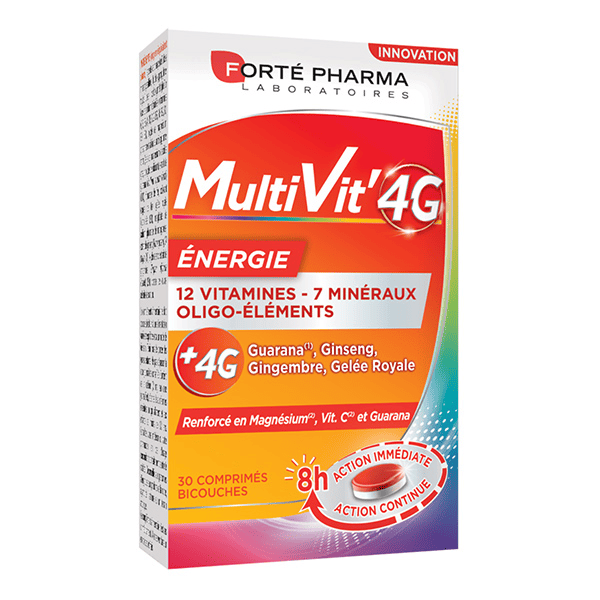 Multivit' 4G Energie Magnesium Vitamine C Fer 30 comprimés