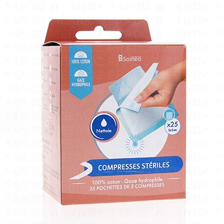 Compresses stérilles gaze 5x5cm x25