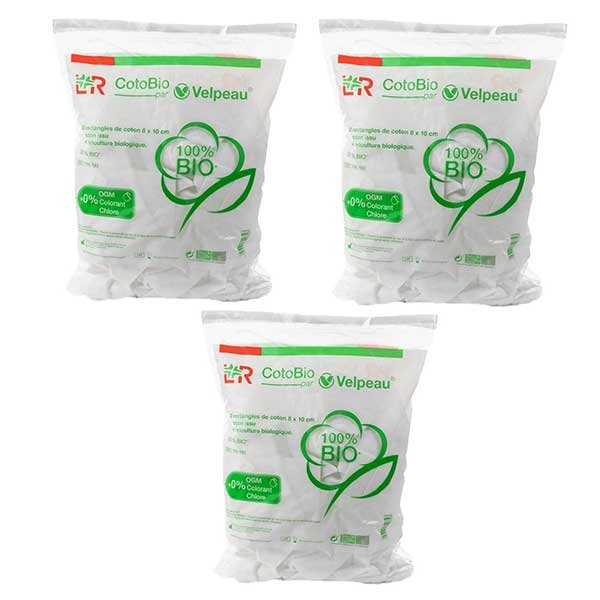 Cotopads Bio Rectangles Coton 8 x 10cm Non Stérile Lot de 3 x 180 cotons