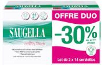 Cotton Touch 2 X 14 Serviettes Hygiéniques Jour - Lot 2 x 14 serviettes extra-fines avec ailettes