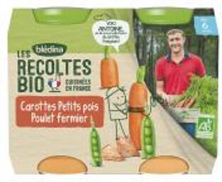 Les Récoltes Bio Carottes Petits Pois Poulet Fermier Dès 6 Mois Biologiques 2 POTS - Carton 2 pots de 200 g