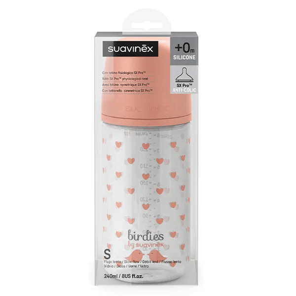 Biberon Verre Tétine SXPRO S Birdies Rose 240ml