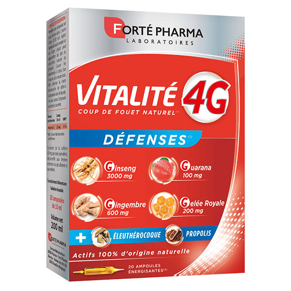 Vitalité 4G Défenses Ginseng Guarana Gingembre 20 ampoules