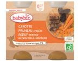Carotte Pruneau d'Agen Bœuf Fermier de Nouvelle-Aquitaine Dès 8 Mois 2 x 200 g - Carton 2 pots de 200 g