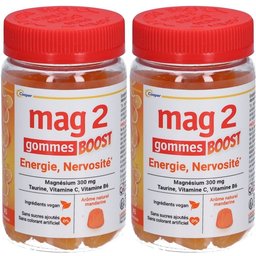 MAG 2 - Gommes Boost -  Anti-nervosité et anti-fatigue - Sans sucres ajoutés et sans colorant artificiel - Ingrédients vegan -Arôme naturel de mandarine - Complément alimentaire à base de magné