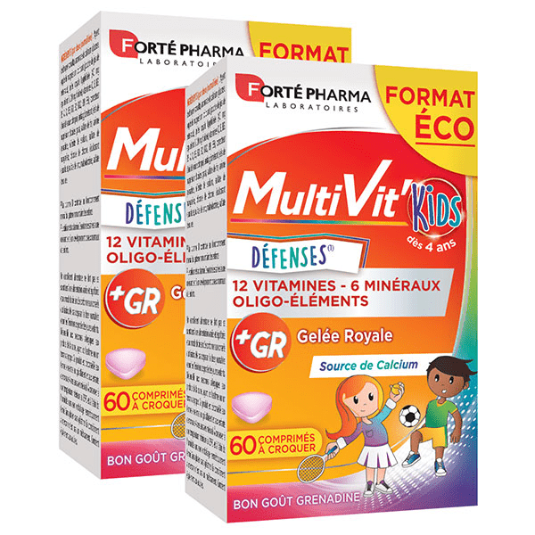 Multivit'Kids Immunités Vitamines Enfants - lot de 2x 60 comprimés à croquer
