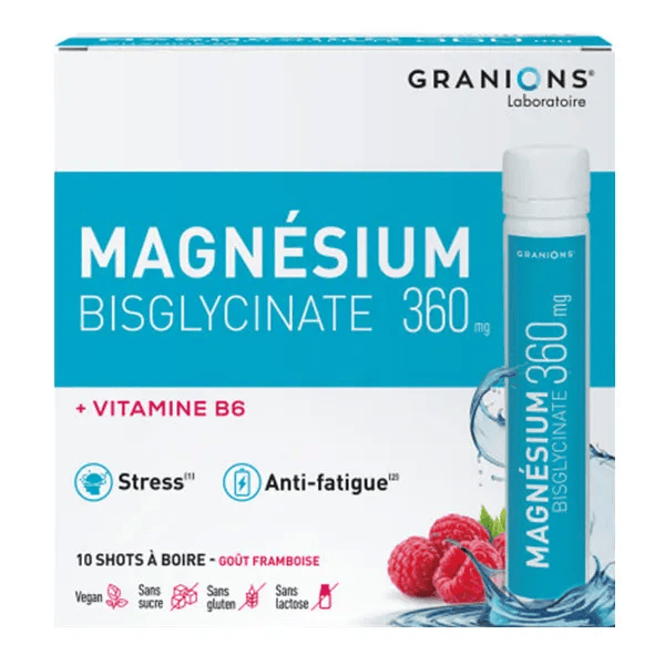 Granions Magnesium Bisglycinate 360 mg Anti Stress Framboise 10 Shots