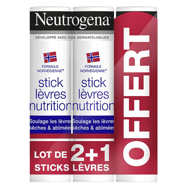 Neutrogena® Formule Norvégienne® Sticks à Lèvres 4,8g - Lot de 2 + 1 Offert