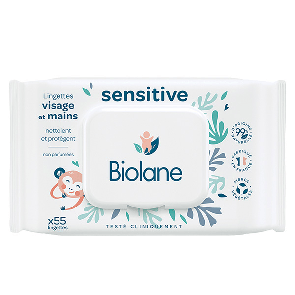 Bain et Toilette Lingette Sensitive Visage et Mains 55 unités