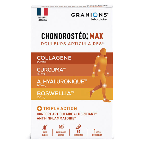 Granions Chondrosteo+ Max - Collagène Marin, Acide Hyaluronique, Curcuma - 1 mois