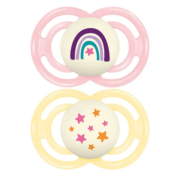 Sucettes perfect nuit tend 18+ silicone Motifs Arc-en-ciel et Etoiles x2