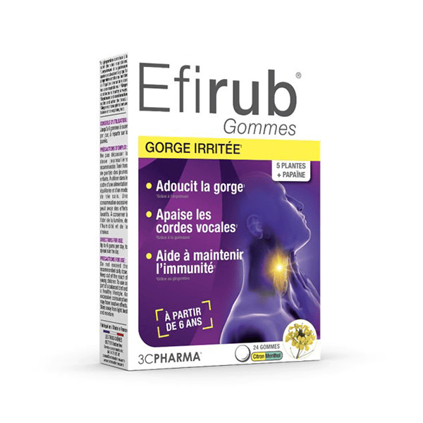 Efirub Gommes Gorge Dès 6 ans 24 gommes Citron