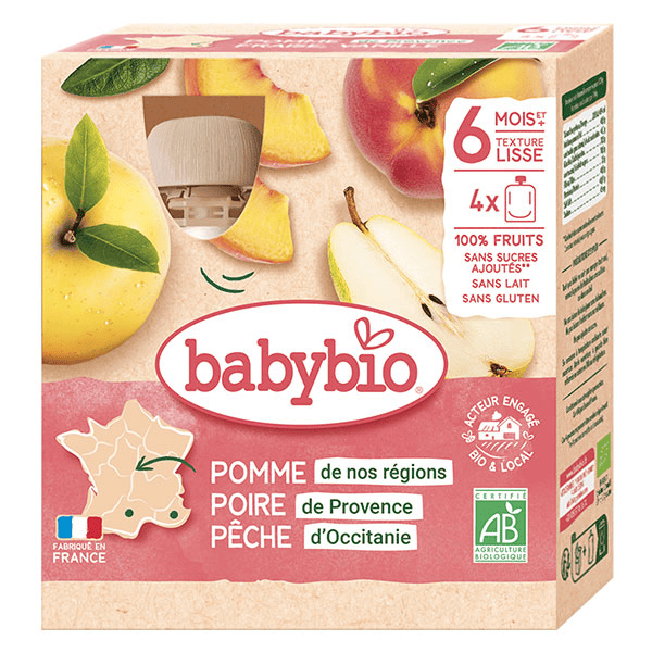 Fruits Gourde Pomme Poire Pêche +6m Bio 4 x 90g