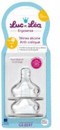 Luc et Léa 2 Tétines Anti-Coliques Débit Lent (1) en Silicone - Blister 2 tétines