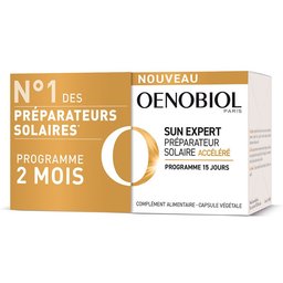 Oenobiol SUN Expert Préparation Solaire Accélérée - Protection Cellulaire Anti-Oxydante - Favorise Un Hâle Intense Et Éclatant - Complément Alimentaire 2X15 Capsules Végétales - Programme 1 M