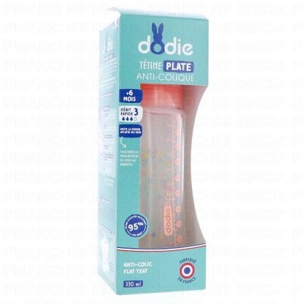 Biberon anti-colique tétine plate rose 330ml
