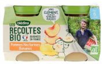Les Récoltes Bio Pommes Nectarines Bananes dès 6 Mois Biologique 2 POTS - Carton 2 pots de 130 g