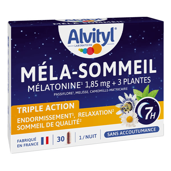 Méla-Sommeil Mélatonine + 3 plantes + vitamine B6 dès 18 ans 30 gélules