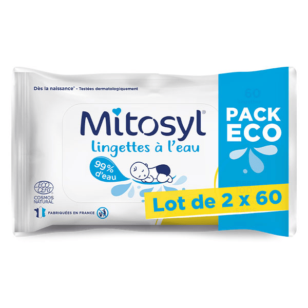 Lingettes à l'eau pour bébé - 2 sachets de 60 lingettes - EG LABO