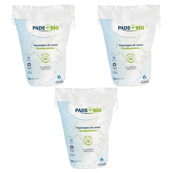 Premiers Secours Pads Bio Rectangle de Coton 8 x 10 cm Lot de 3 x 180 unités