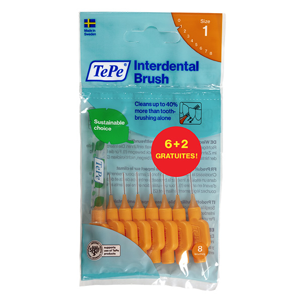 Sachet 6+2 gratuites Iso 1 Brossettes Interdentaires orange 0.45mm