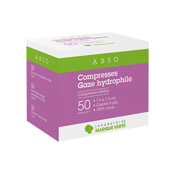 Compresses Stériles Gaze Hydrophile 7,5cm x 7,5cm 50 x 2 compresses