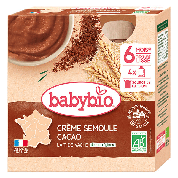 Desserts Lactés Gourde Crème Semoule Cacao +8m Bio 4 x 85g
