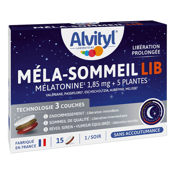 Mela-Sommeil LIB Mélatonine + 5 plantes dès 18 ans 15 comprimés