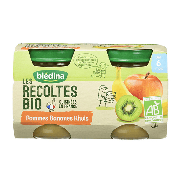 Les Récoltes Bio Pot Compote Pommes Bananes Kiwi +6m 2 x 130g