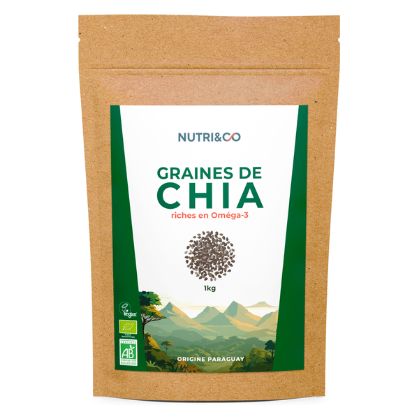Nutri&Co Graines de Chia - Riches en Oméga-3, fibres et protéines - 1kg Vegan