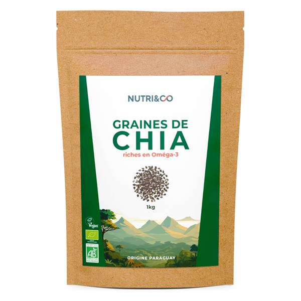 Nutri&Co Graines de Chia - Riches en Oméga-3, fibres et protéines - 1kg Vegan