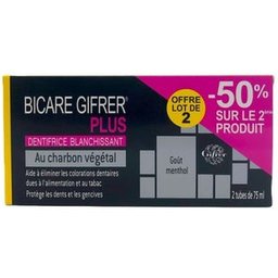 Bicare Plus Dentifrice Blanchissant Charbon Végétal 2x75ml