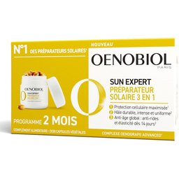 Oenobiol - SUN Expert Préparateur Solaire 3en1 - Complément alimentaire - NOUVEAU-Triple action- Protection cellulaire1 - Hâle intense2 - Anti-âge global3- Prouvé cliniquement - Lot 2 x 30 capsul