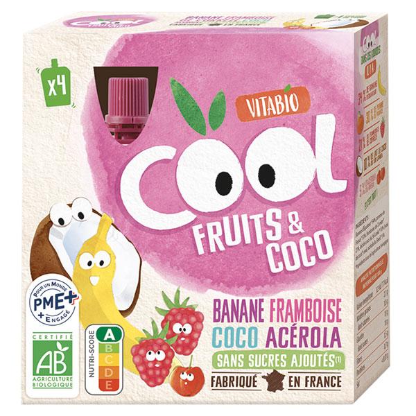 Cool Fruits Gourdes Banane Framboise Lait de Coco Bio 4 x 85g