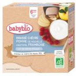 Brassé au Lait de Chèvre Français - Pomme d'Aquitaine Framboise - Boîte 4 gourdes de 85 g