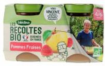 Blédina Les Récoltes Bio Pommes Fraises Dès 4/6 Mois Bio 2 POTS - Carton 2 pots de 130 g