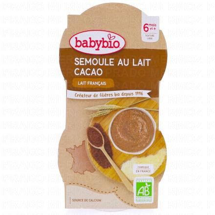 Desserts lactés - Semoule au lait cacao Bio +8 mois 2x100g