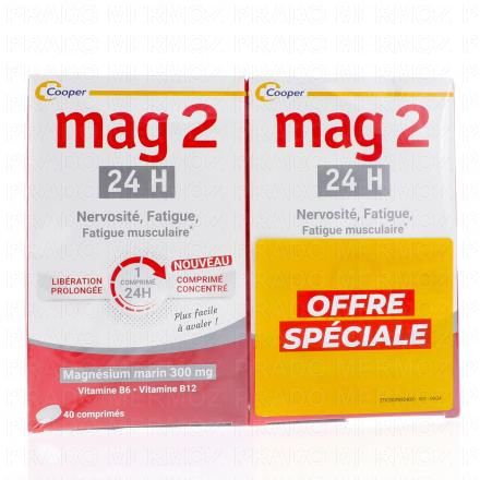 24H Magnésium marin 300mg + B6 + B12 lot de 2x40 comprimés (-25% sur le 2ème)