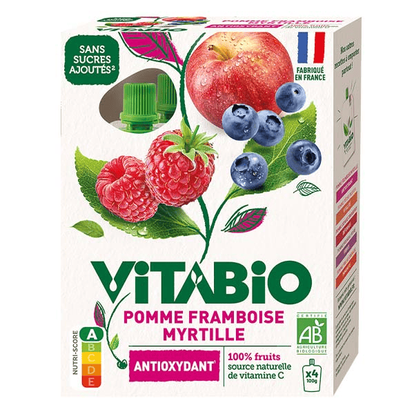 Gourdes Pomme Framboise Myrtille - ANTIOXYDANT - BIO - 4x100g