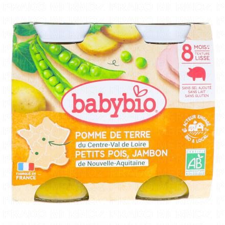 Repas du Midi - Petits pots Pomme de terre, Petits Pois et Jambon 2x200g dès 8mois