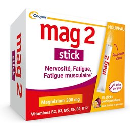 - Stick - Complément alimentaire à base de magnésium et 6 vitamines B - Nervosité, Fatigue, Fatigue musculaire - Programme 30 jours - 30 sticks orodispersible goût fruit de la passion