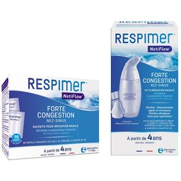 Respimer Netiflow Kit d'Irrigation Nasale + Sachets de sels minéraux pour irrigation nasale