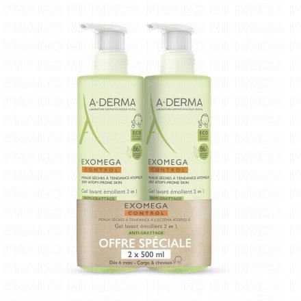 A-DERMA Exomega Control - Gel lavant émollient flacon 2x500ml