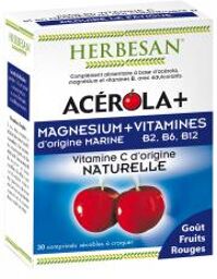 Acerola + Magnésium + Vit B2 B6 B12 - 30 Comprimés à Croquer - Boîte 30 Comprimés