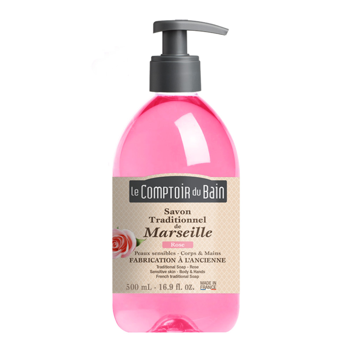 LE COMPTOIR DU BAIN Savon liquide de marseille rose flacon 500ml