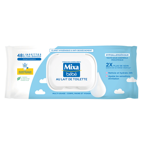 Lingettes Bébé au Lait de Toilette x48
