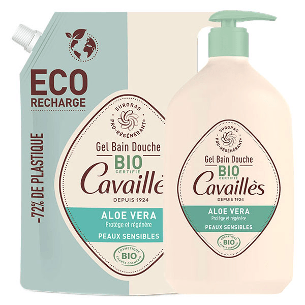 Gel Bain Douche Surgras Aloé Vera Bio 1L + Éco-Recharge Bio 1L