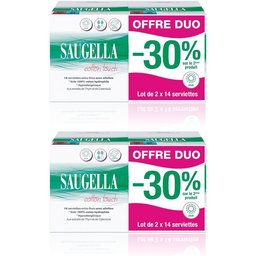 - Cotton Touch - Serviettes hygiéniques de Jour extra-fines avec ailettes - 100% coton hydrophile - Hypoallergénique - Extraits de Thym et de Calendula - Jour - Pack de 14 X2